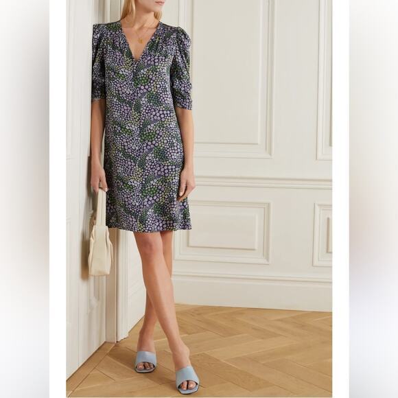 See by Chloe Floral Puff Sleeve Shift Mini Dress Blue Green Size 34 or XS‎ - Picture 1 of 16